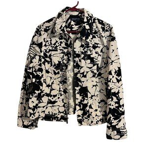 RARE  Jones New York Signature Black & White Floral Denim Jacket – Large